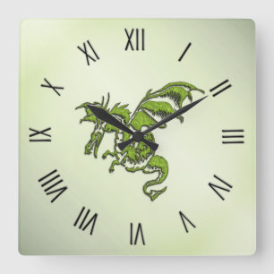 Horloge Carrée Dragon de combat vert