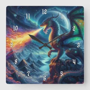 Horloge Carrée Dragon de Respiration de Feu