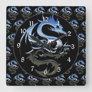 Horloge Carrée Dragon de Silver Metallic