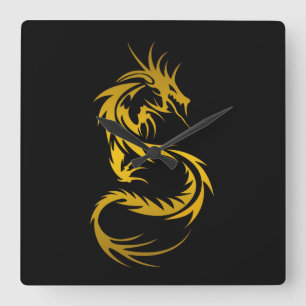 Horloge Carrée Dragon d'or