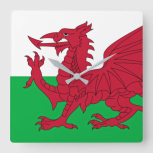 Horloge Carrée Dragon gallois ~ Drapeau du Pays de Galles