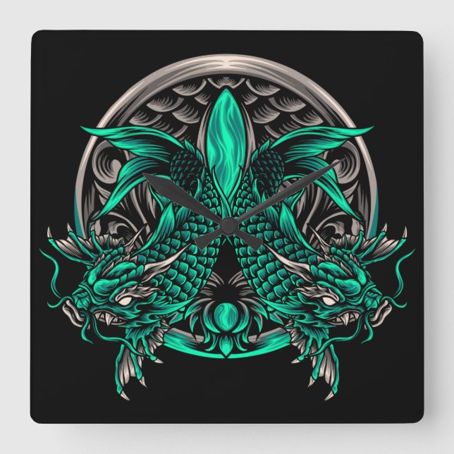 Horloge Carrée Dragon koi Fish (Recto)