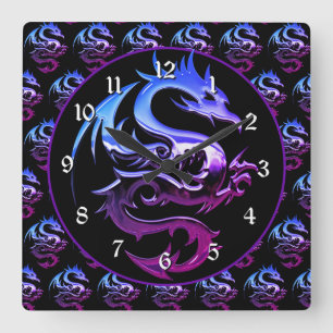 Horloge Carrée Dragon mauve-métallique