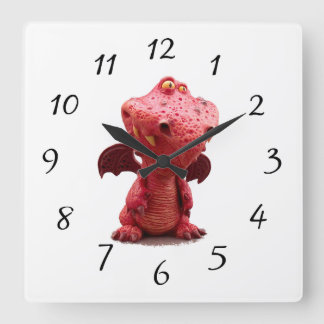 Horloge Carrée Dragon rouge ailé avec un sourire fou