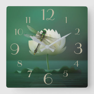 Horloge Carrée Dragonfly and Water Lily