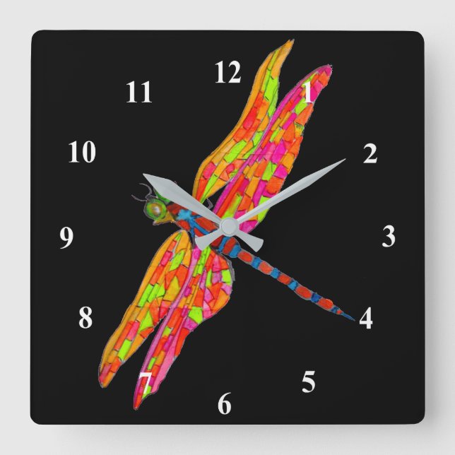 Horloge Carrée Dragonfly art (Recto)