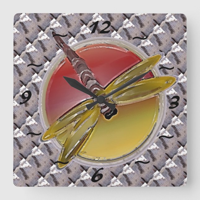 Horloge Carrée Dragonfly Birk Bark (Recto)