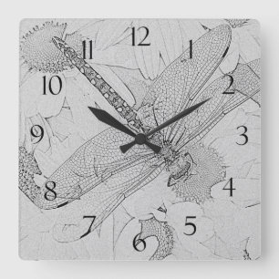 Horloge Carrée Dragonfly & Daisies