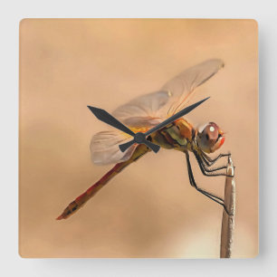 Horloge Carrée Dragonfly peinte isolée contre Ecru