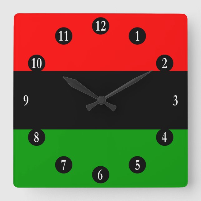 Horloge Carrée Drapeau africain de casserole rouge, noire, verte, (Recto)