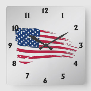 Horloge Carrée Drapeau américain déchiré en lambeaux