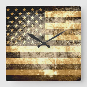 Horloge Carrée Drapeau américain Grunge 3