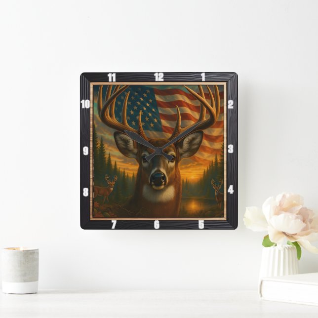 Horloge Carrée Drapeau américain Majestic Buck (Maison)