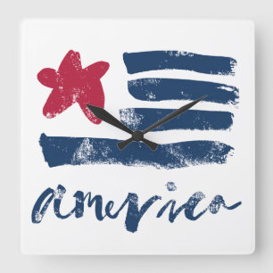 Horloge Carrée Drapeau américain Paintstrokes