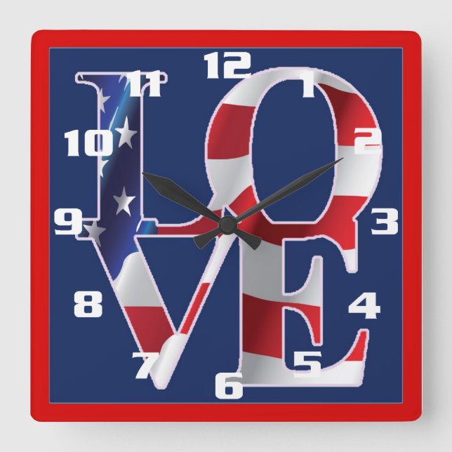 Horloge Carrée Drapeau américain Patriotic Love (Recto)