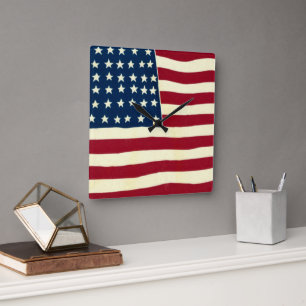 Horloge Carrée Drapeau américain patriotique vintage, Quatre juil