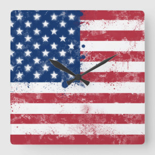 Horloge Carrée Drapeau américain peint