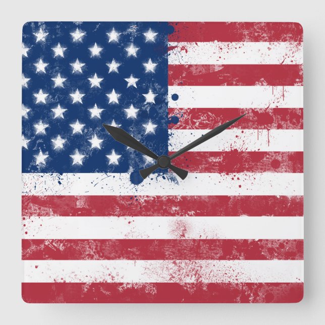 Horloge Carrée Drapeau américain peint (Recto)
