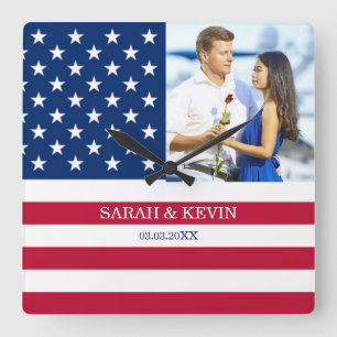 Horloge Carrée Drapeau américain photo personnalisé