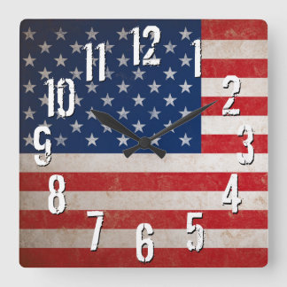 Horloge Carrée Drapeau américain vintage USA Patriotique American