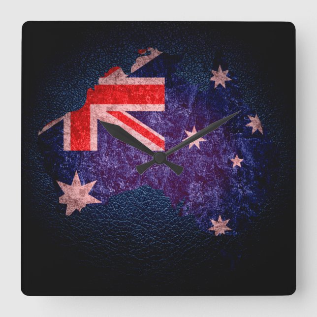 Horloge Carrée Drapeau australien et carte #2 (Recto)
