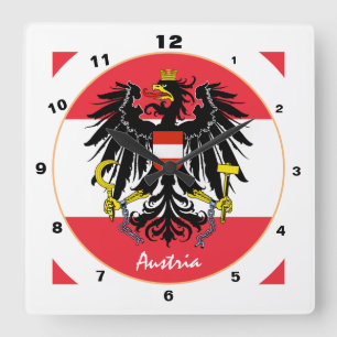 Horloge Carrée Drapeau autrichien, Aigle et Autriche, mode/design