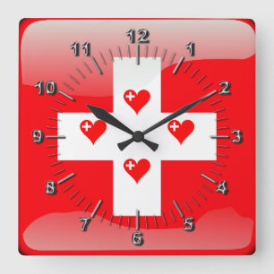 Horloge Carrée Drapeau brillant suisse