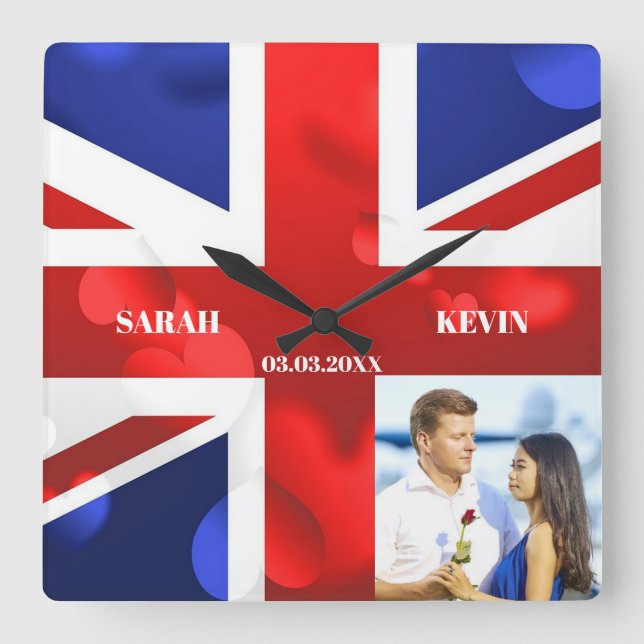 Horloge Carrée Drapeau d'Angleterre photo personnalisée (Recto)