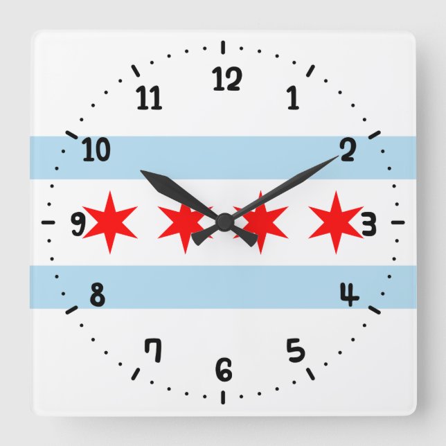 Horloge Carrée Drapeau de Chicago, Illinois (Recto)