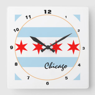 Horloge Carrée Drapeau de Chicago moderne, Illinois Accueil USA /