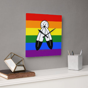 Horloge Carrée Drapeau de fierté bispirituel de SlipperyJoe's sym