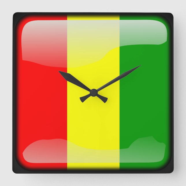 Horloge Carrée Drapeau de Guinée (Recto)
