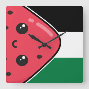 Horloge Carrée Drapeau de la Palestine mignonne avec Palestin san
