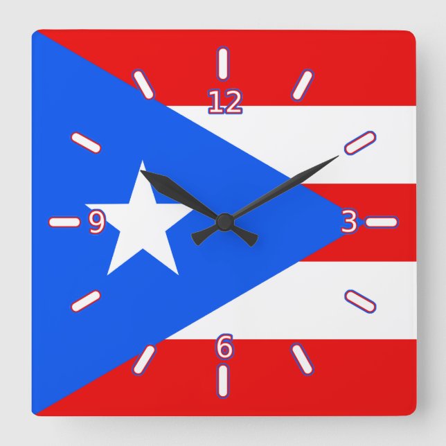 Horloge Carrée Drapeau de l'horloge Porto Rico (avec chiffres) (Recto)