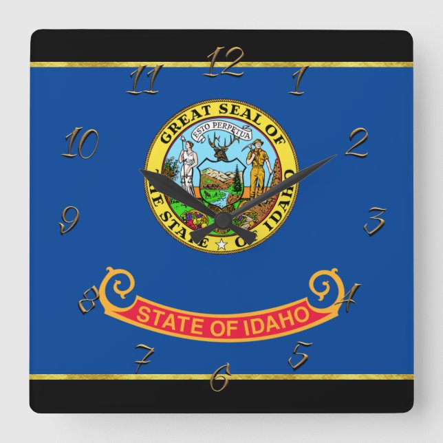 Horloge Carrée Drapeau de l'Idaho (Recto)