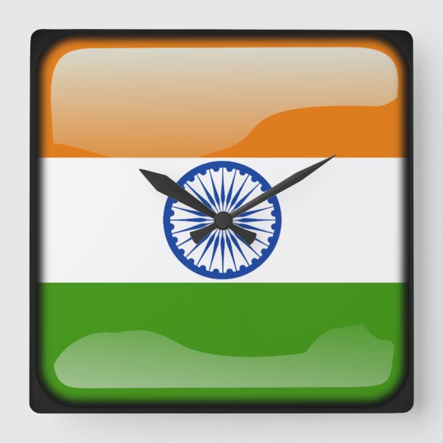 Horloge Carrée Drapeau de l'Inde (Recto)