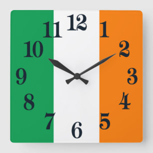 Horloge Carrée Drapeau de l'Irlande Shamrock