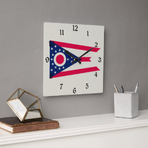 Horloge Carrée Drapeau de l'Ohio : la bannière Buckeye State