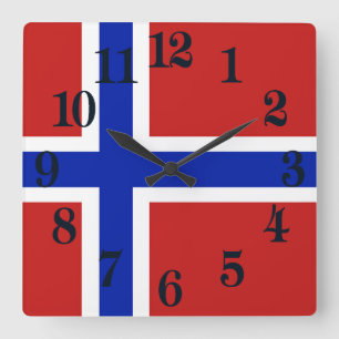 Horloge Carrée Drapeau de Norvège Scandinave