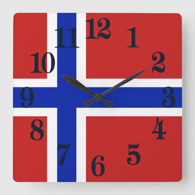Horloge Carrée Drapeau de Norvège Scandinave (Recto)