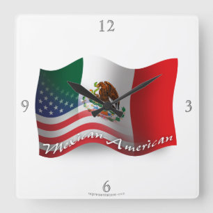 Horloge Carrée Drapeau de ondulation mexico-américain