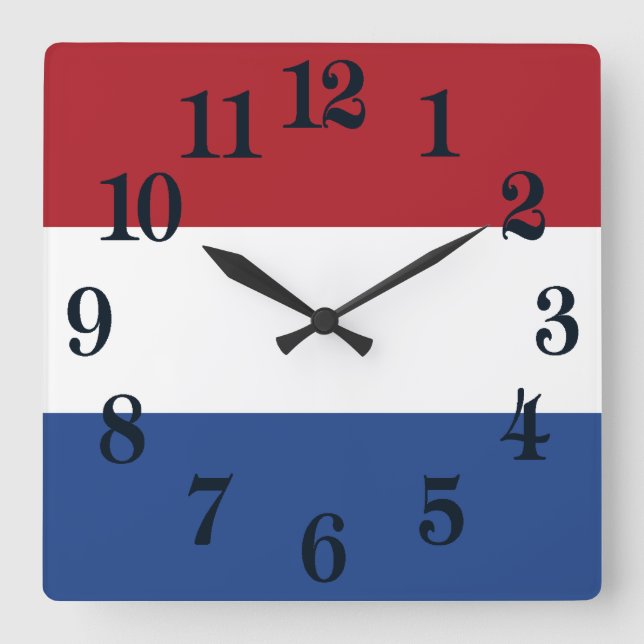 Horloge Carrée Drapeau de Pays-Bas patriotique (Recto)