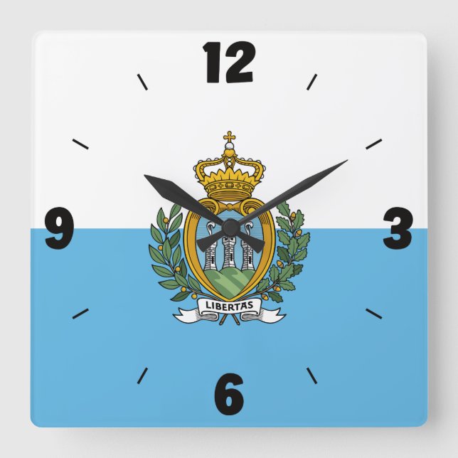 Horloge Carrée Drapeau de Saint-Marin Chiffres Bleu Blanc Armoiri (Recto)
