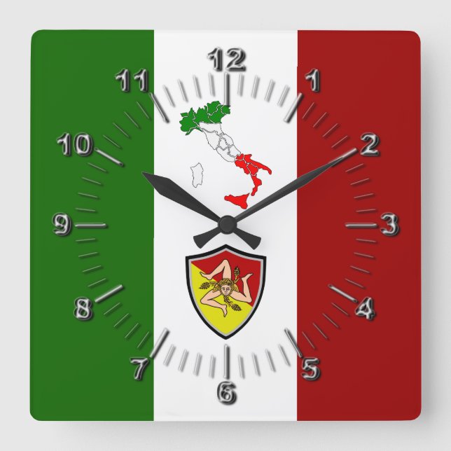 Horloge Carrée Drapeau de Sicile (Italie) (Recto)