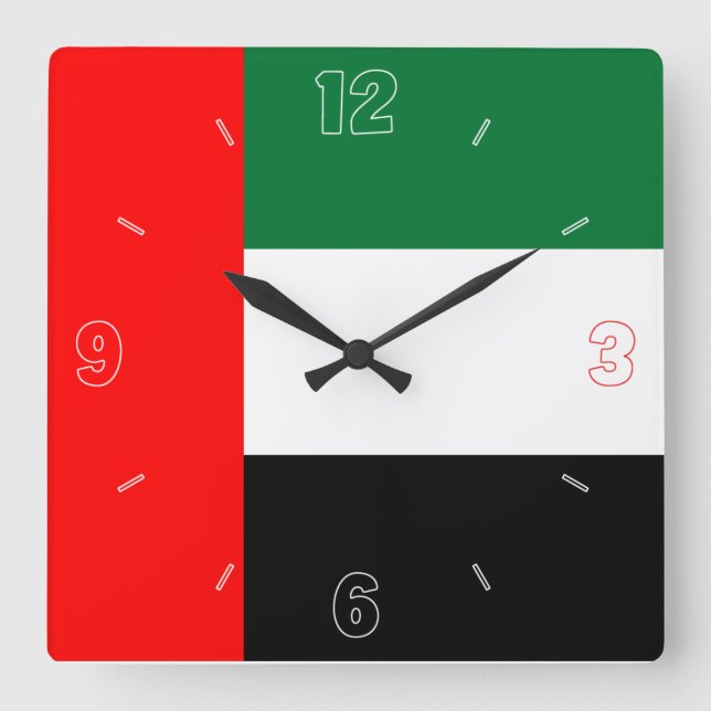 Horloge Carrée Drapeau des Émirats Arabes Unis Rouge Noir Vert Bl (Recto)