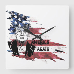 Horloge Carrée Drapeau des Etats-Unis.Donald Trump.