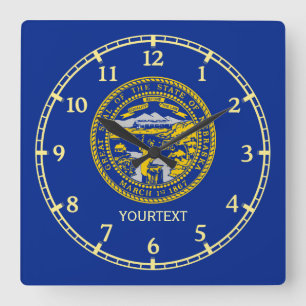 Horloge Carrée Drapeau d'état du Nebraska personnalisé sur un