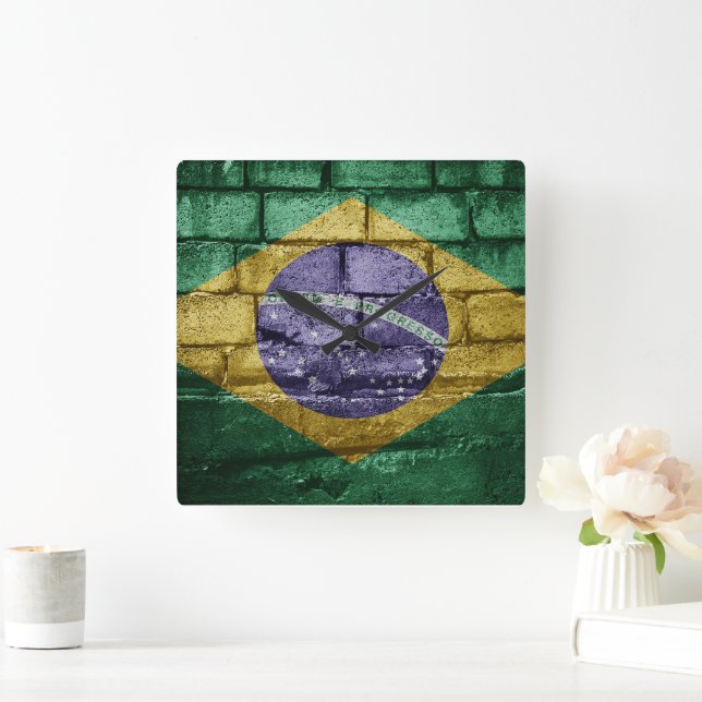 Horloge Carrée Drapeau du Brésil (Maison)