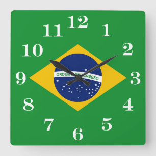 Horloge Carrée Drapeau du Brésil Bandeira do Brasil