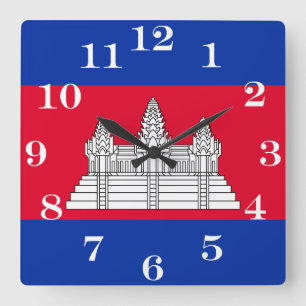 Horloge Carrée Drapeau du Cambodge